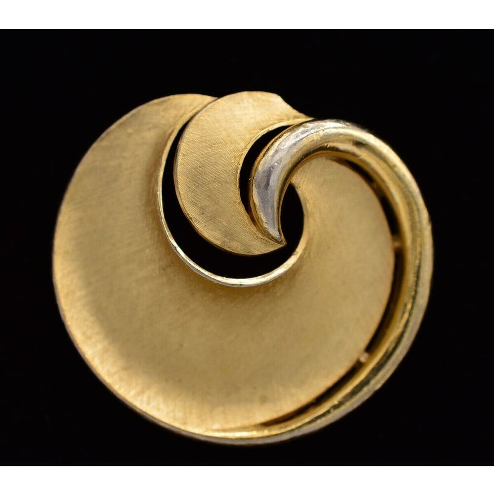 Crown Trifari Pin Brooch Brushed Gold Abstract Chunky Vintage Signed 1940s Bin5B